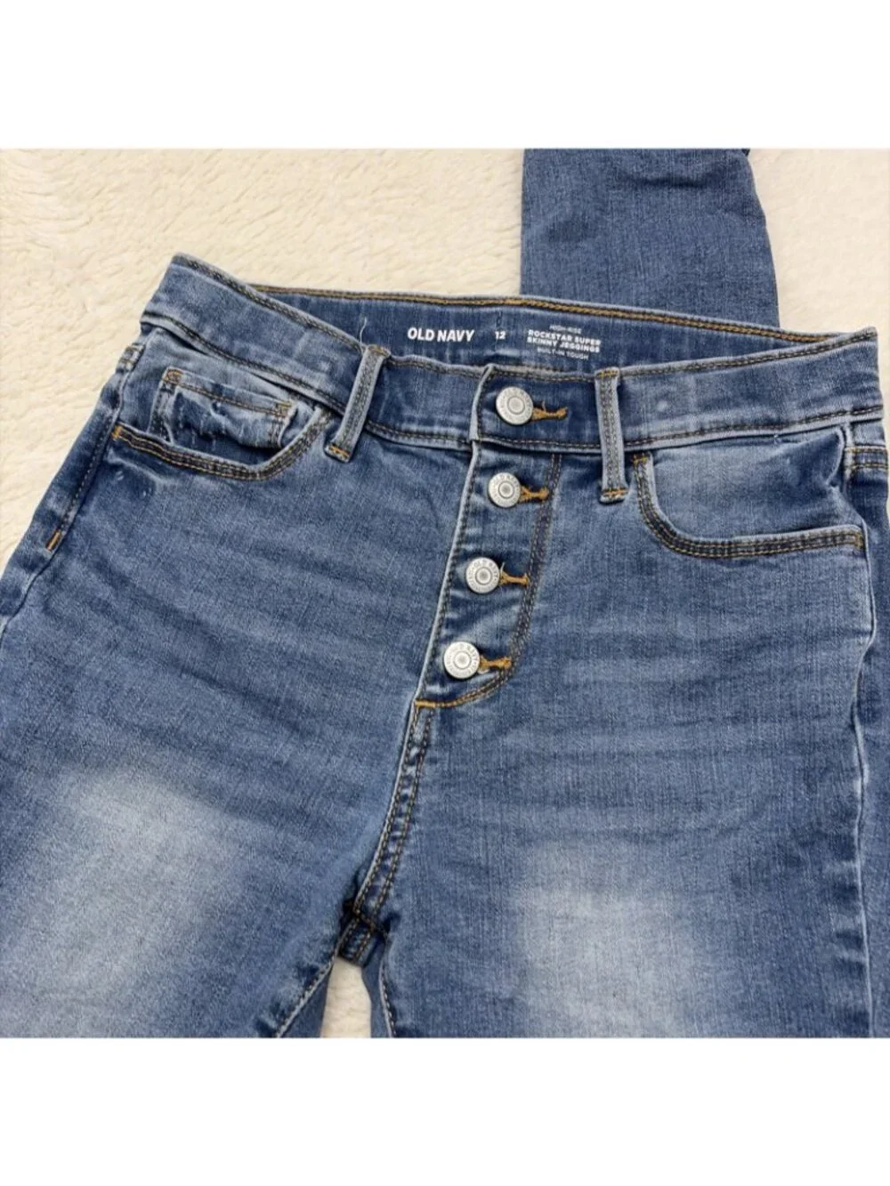 Old Navy Girls Rockstar Super Skinny Jeggings 12 Built In Tough Button Close
